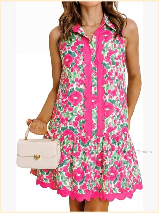 Dresses & Skirts - Floral Mini Dress V Neck Sleeveless Ruffle Boho Summer Vacation Outfit